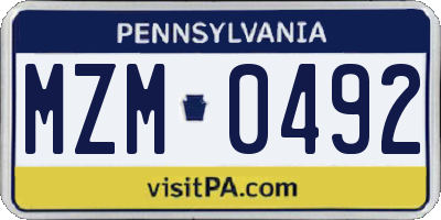 PA license plate MZM0492