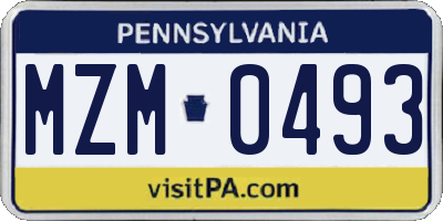 PA license plate MZM0493
