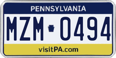 PA license plate MZM0494