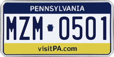 PA license plate MZM0501