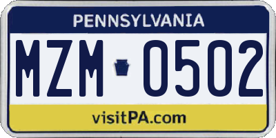 PA license plate MZM0502