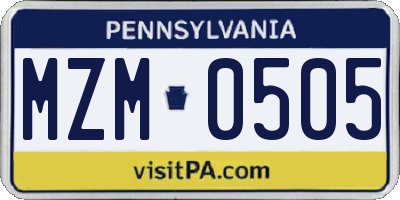 PA license plate MZM0505