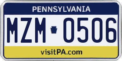 PA license plate MZM0506