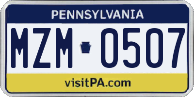 PA license plate MZM0507