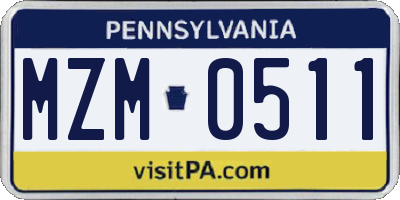 PA license plate MZM0511