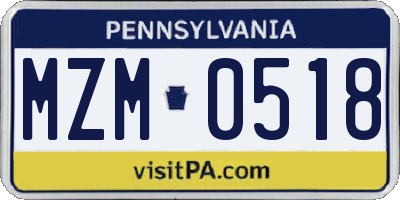 PA license plate MZM0518