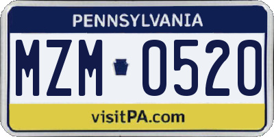PA license plate MZM0520