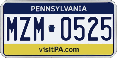 PA license plate MZM0525
