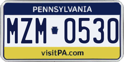 PA license plate MZM0530