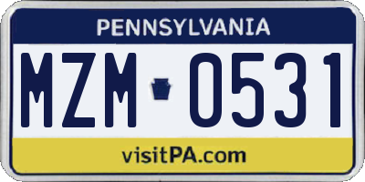 PA license plate MZM0531