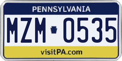PA license plate MZM0535