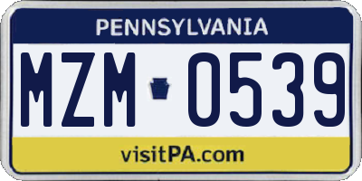 PA license plate MZM0539