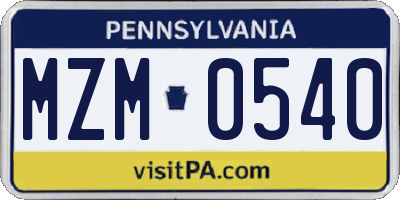 PA license plate MZM0540