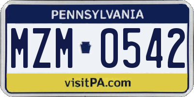 PA license plate MZM0542
