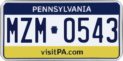 PA license plate MZM0543