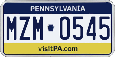 PA license plate MZM0545