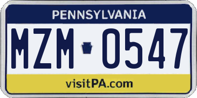 PA license plate MZM0547