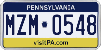 PA license plate MZM0548