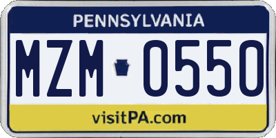 PA license plate MZM0550