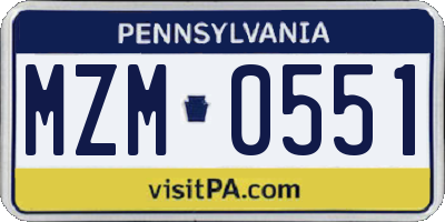 PA license plate MZM0551
