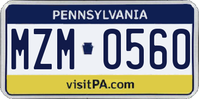 PA license plate MZM0560