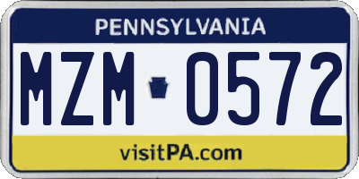 PA license plate MZM0572
