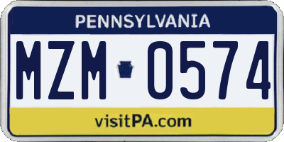 PA license plate MZM0574