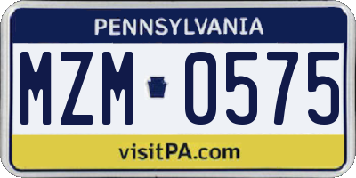 PA license plate MZM0575