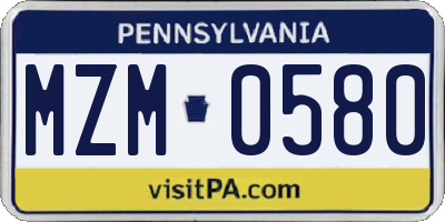PA license plate MZM0580