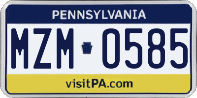 PA license plate MZM0585