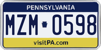 PA license plate MZM0598