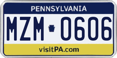 PA license plate MZM0606