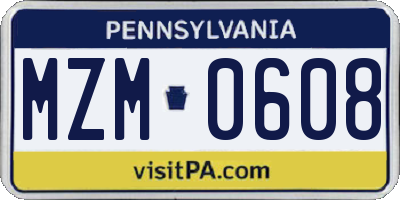 PA license plate MZM0608