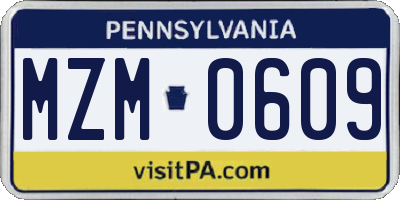 PA license plate MZM0609