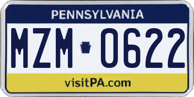 PA license plate MZM0622