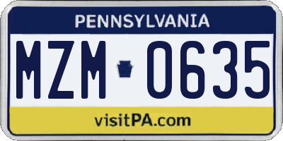PA license plate MZM0635