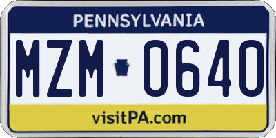 PA license plate MZM0640