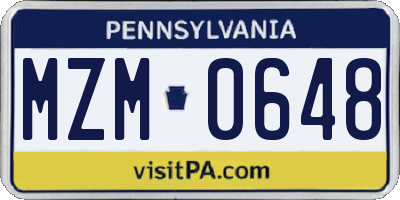 PA license plate MZM0648