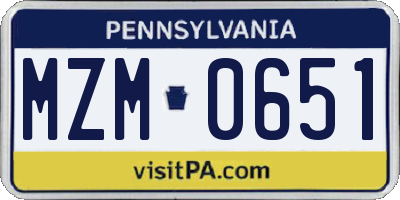 PA license plate MZM0651