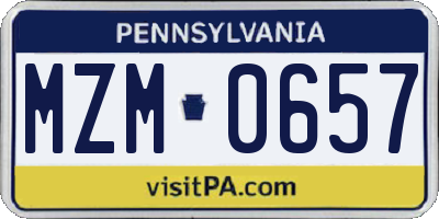 PA license plate MZM0657