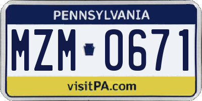 PA license plate MZM0671