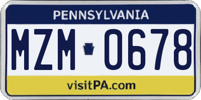 PA license plate MZM0678
