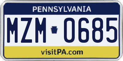 PA license plate MZM0685