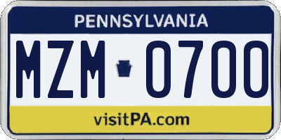 PA license plate MZM0700
