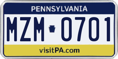 PA license plate MZM0701