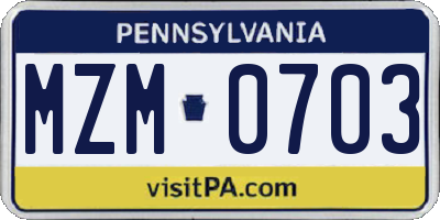 PA license plate MZM0703