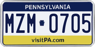PA license plate MZM0705