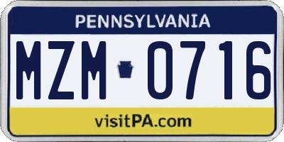 PA license plate MZM0716