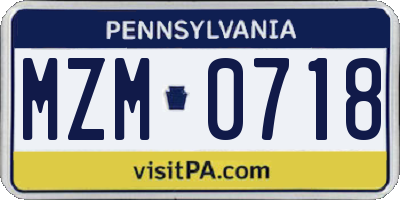PA license plate MZM0718