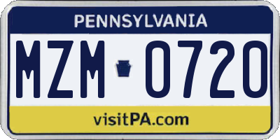 PA license plate MZM0720